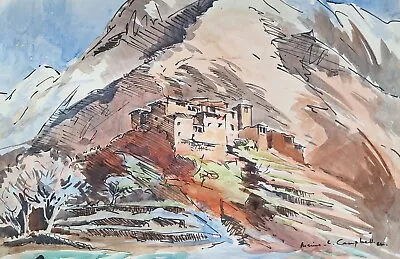 Irish Artist Meriel Campbell - Atlas Mountain Dwelling - Watercolour - 1962 • £225