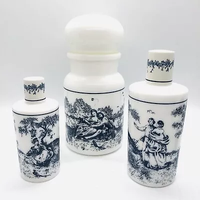 Tuvache Reverie Vanity Set  White Milk Glass Blue Toile Perfume Bottles EMPTY M3 • $40