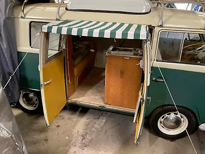 VW T2 Splits Sun Canopy On Cargo Doors In Green White Stripy Waterproof C9863G • $104.03