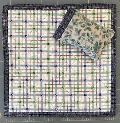 Miniature FLANNEL PLAID & FLORAL QUILT Pillow & Case ~ Dollhouse Etc  7  X 7  • $11.99