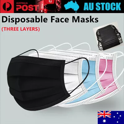 50/100x Face Mask Disposable Surgical Black Mouth Masks Certified 3layer AUS • $16.79