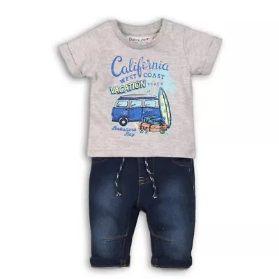 Minoti / Babaluno Baby 2 Piece Jeans & T-shirt Set With ** Print Feature ** • £7.99