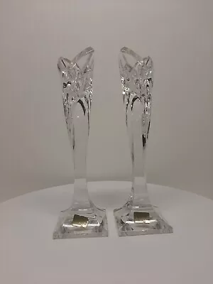 1988 MIKASA Crystal Art Deco Candlestick 9  Set Of 2 V Shape Germany D4 • $25