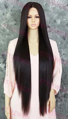 Extra Long Straight Heat OK Lace Front Human Hair Blend Wig Dark Brown EVFN 4 • $92.85