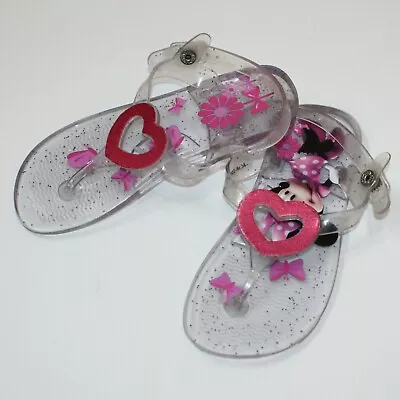 Disney Girl's Minnie Mouse Clear Heart T-Strap Sandals Shoes Size 11 12 • $3.99