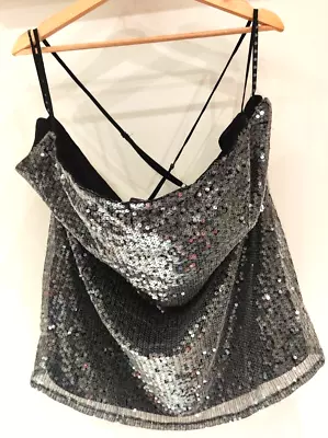 NEW WITH TAGS - MISSGUIDED DARK GREY SQEUINED CAMI TOP - PLUS Size 28 • £0.99