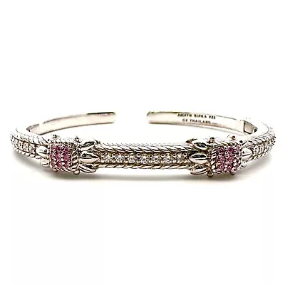 Judith Ripka Sterlinig Silver Synthetic Ruby CZ Diamonique Hinged Bracelet-A2554 • $149.99