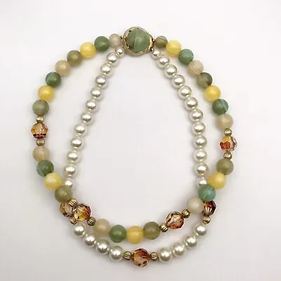 Vintage Coro Layered Necklace Pearl Colorful Beaded Necklace Mid Century Jewelry • $14.95