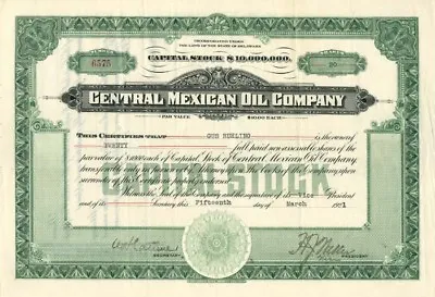 Central Mexican Oil Co. - Stock Certificate - Oil Stocks And Bonds • $40