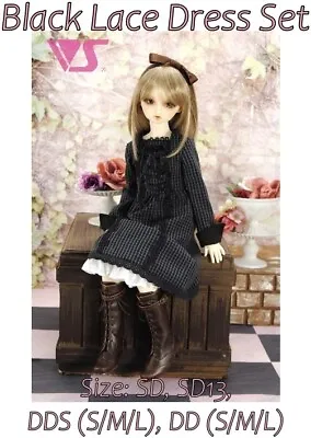 1/3 BJD Volks Super Dollfie Dream SD SD13 DD DDS Black Lace Dress Outfit Set • $47.95