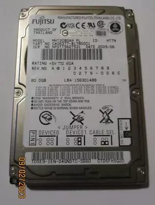 Fujitsu 80GB IDE PATA 2.5 Laptop Hard Disk Drive HDD MHT2080AH • £20