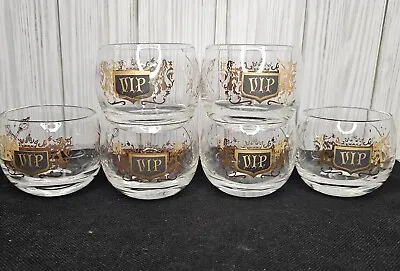 6 Vtg VIP Roly Poly Cocktail Glass Royal Crest Black Gold Barware Mancave 4oz • $29.75