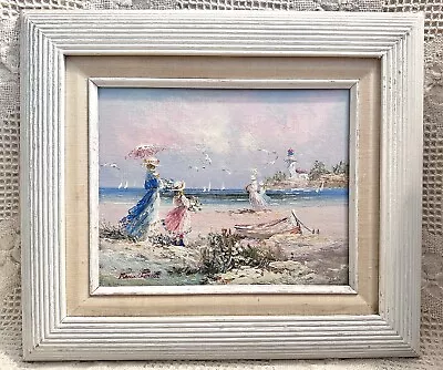 Lovely Original Oil On Canvas Board Painting WOMEN ON BEACH Signed By Artist • $45