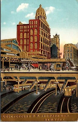 1912 Underground R.R. Train Park Row Gold Embossed New York City DB Postcard 9L • $18.45