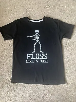 Boys Black 'Floss Like A Boss’ Motif T-Shirt  Age 9-10 Yrs • £5