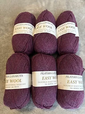 Filatura Lanarota Easy Wool Yarn Heather Plum Lot Of 6 (145 Yds Each) • $18