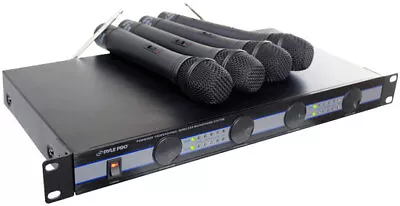 Pyle PDWM5000 Rack Mount Wireless Hand Held 4 Quad VHF Microphone Mic System Kit • £154.90