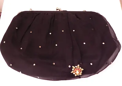 Magid Sheer Fabric Vintage Evening Bag Purse Rhinestones Kiss Lock Clutch Prom • $24.94