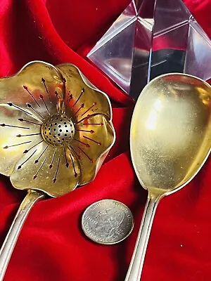 Antique TEA STRAINER + SERVING SPOON Set Sterling Silver 800 German ART NOUVEAU • $279