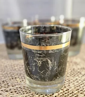 Black Gold Old Fashioned Whisky Lowball Glasses Marbled Leather Look Set Of 4 • $25