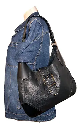 MICHAEL KORS Purse Black Leather Pebbled LILLIAN Studded Hobo Shoulder Bag • $44.09