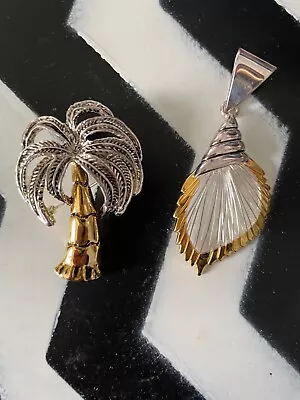 2 Vintage Best Brand Necklace Enhancer Pendant Charm Palm Tree Conch Shell • $9.99