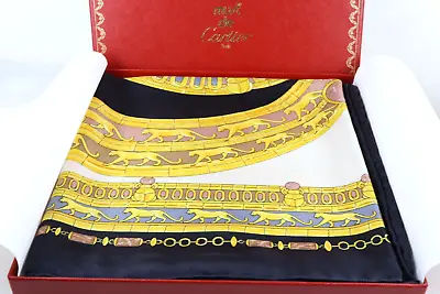 Must De Cartier Scarf  L'EGYPTE  Black & Yellow 90cm 100% Silk Unused In Box • $129