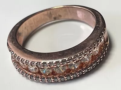 'Diamonique' Rose Gold On Sterling Silver '925' & CZ Ring 6.19g Band Size R 1/2 • £14.99