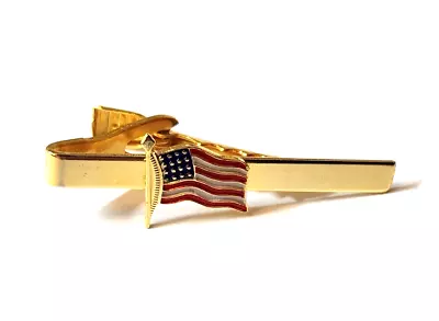 Vintage US American Flag Old Glory Tie Bar Clip - Gold Electro Plated - Election • $15.99