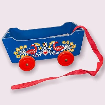 HABA Folk Art Wagon German Blue Painted Stencil Birds Dutch Amish Planter Decor • $28.50