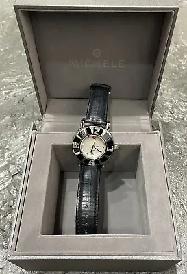 MICHELE Black Lizard Coral Diamond Watch $995 • $568