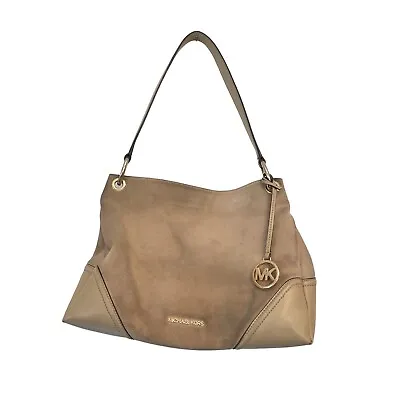 Michael Kors Nicole Medium Shoulder Handbag Dark Khaki Leather Suede Bag • $34.99