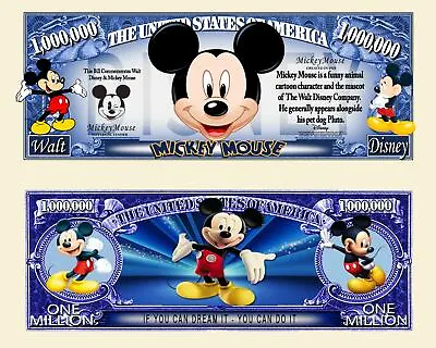 Mickey Mouse Million Dollar Bill Play Funny Money Novelty Note + FREE SLEEVE • $1.69