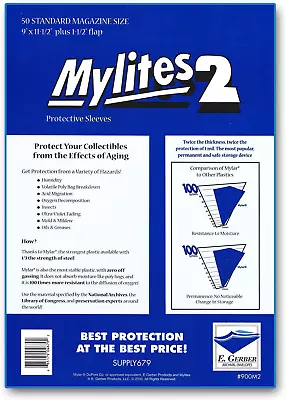 50 E. Gerber Mylites 2 Mil Mylar Magazine Sleeves 900M2 • $34.95