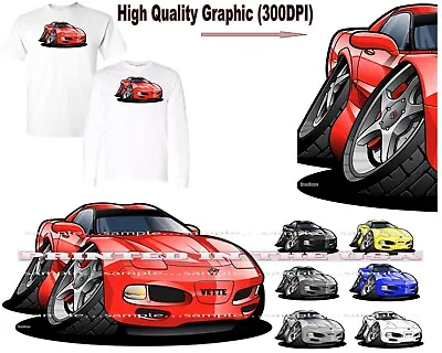 Corvette C5 Series Model Year Speed Ahead DigiRods Cartoon Car T Shirt • $22.95