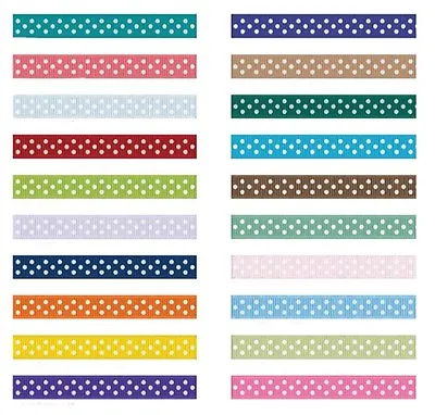 10mm X 25 Metre Full Roll Grosgrain Ribbon Polka Dot Dots Spot - Various Colours • £3.29