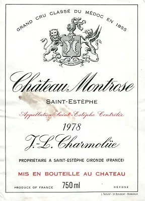 1970's-80's Chateau Montrose French Wine Label Vintage 1978 Original A461 • $11.97