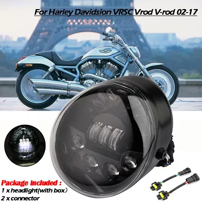 $96.89 • Buy Black LED Oval Hi/Lo Headlight Lamp For Harley Davidson VRSC Vrod V-rod 2002-17