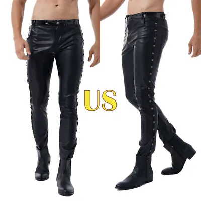  Mens Tight Leggings Faux Leather Pants Stage Club Long Trousers Stretch  • $19.63