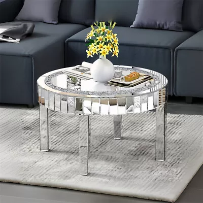 Crystal Inlay Mirrored Coffee Table Sparking Silver Accent Table Sofa Side Table • $164.90