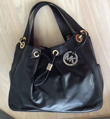 Michael Kors Black Leather LUDLOW Hobo Shoulder Bag Purse Drawstring Free Ship • $79.97