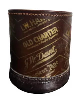 Vintage Leather Dice Cup Brown Gold 4 X3.25  Stitched Whisky Dewars Old Charter • $18.61