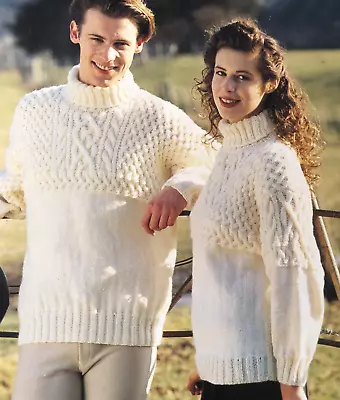 Knitting  Pattern  Womens Mens  Aran  Cable Jumper  Pattern  30 - 44   - 25b3 • £2.15