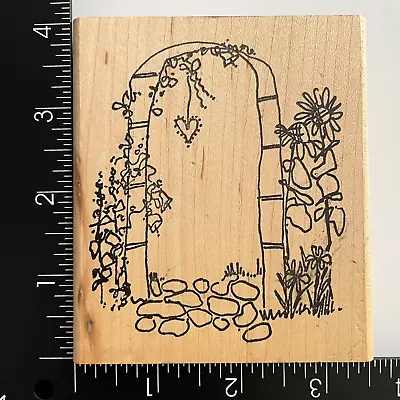 Imaginations Garden Arched Arbor Flowers Rocks Wood Mounted Rubber Stamp • $5.59