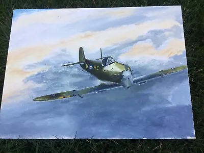 £14.99 • Buy Vintage Not Framed Original Not Signed Oil Painting Spitfire Old War Aeroplane