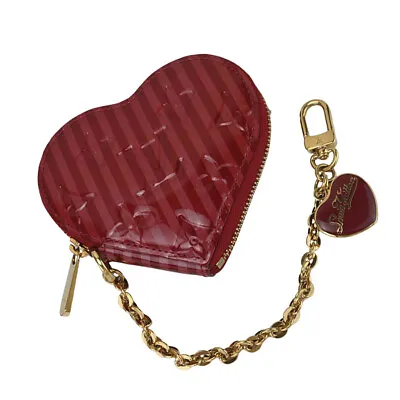 $309.22 • Buy Louis Vuitton Monogram Rayures Vernis Heart Coin Purse Red Pomme D’Amour Auth