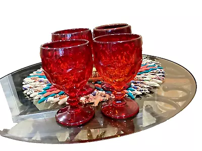 Set Of Four (4) Vintage Imperial Glass Provincial Ruby Red Water Goblets • $20