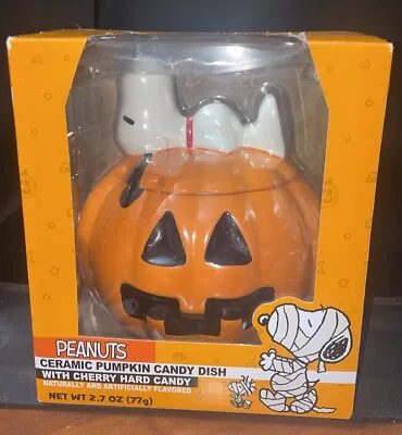 Peanuts Snoopy Halloween Pumpkin Ceramic Candy Dish Cookie Jar  New • $39.95