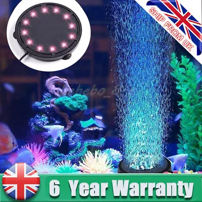 £12.22 • Buy LED Aquarium Light Fish Tank Bubble Pump Auto Color Changing Round Air Stone UK