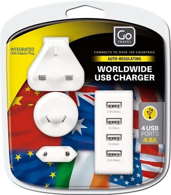 Go Travel USB Charger Plug 4-Port USB Universal UK/USA/EU/AUS • £8